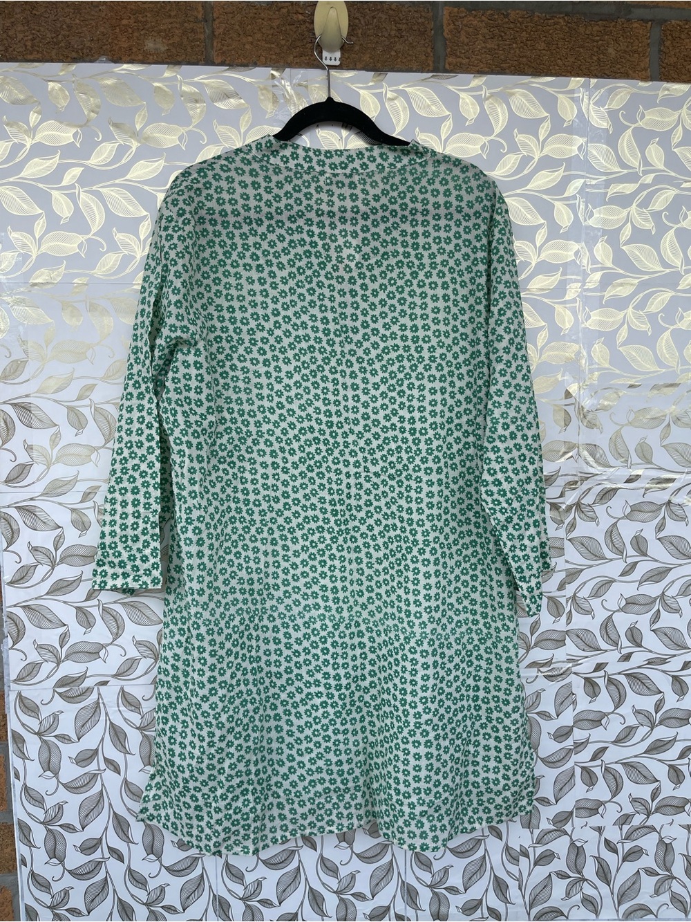 Mahogany Cleo Tunic Top 1X Green Floral Cotton Block Print Boho Cottagecore - Picture 8 of 10